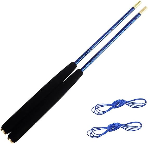 Hollow Carbon Bearing Diabolo Sticks with Black Non-Slip Grip That absorbs Sweat & Free String 32cm - Blue