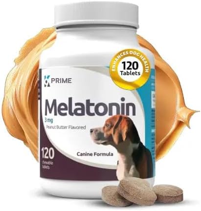 Prime Melatonin for Dogs - Composure Calming Chews - Sleep Aid Tablets - Reduce Stress - 3 mg 120 Peanut Butter Flavored Tablets