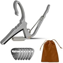 5 Core Guitar Capo 6 String Aluminum Metal Capo for Acoustic and Electric Guitars Ukulele Mandolin Banjo Instrument Accessories w 6 Celluloid Picks & Carry Pouch Silver
