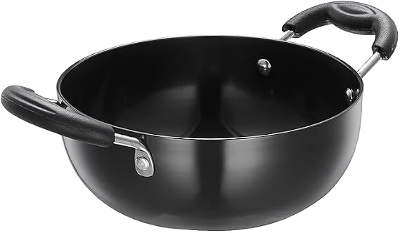 Deep Kadhai | Hard Anodized Non-Stick Kadai with Induction Base | Aluminium Frying Pan with Bakelite Handle | 2 Liter | Ideal for Indian Cooking | Black
