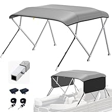 KAKIT Bimini Tops for Pontoon Boats with 2 Mesh Sidewalls Square Frame 600D Oxford Top with Rear Support Poles, Storage Boot 1 Inch Aluminum Frame(4 Bow 8'L 54" H 91"-96" W,Gray)