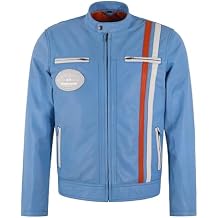 Men's SR Racing Motorbike Sport Biker Stripes Classic Style Real Leather Jacket 4022