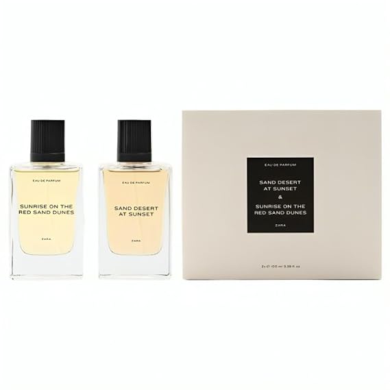 Zara Sunrise On The Red Sand Dunes + Sand Desert At Sunset Cologne for Men Fragrance Set EDP Eau De Parfum 2x 100 ML (3.38 FL OZ)