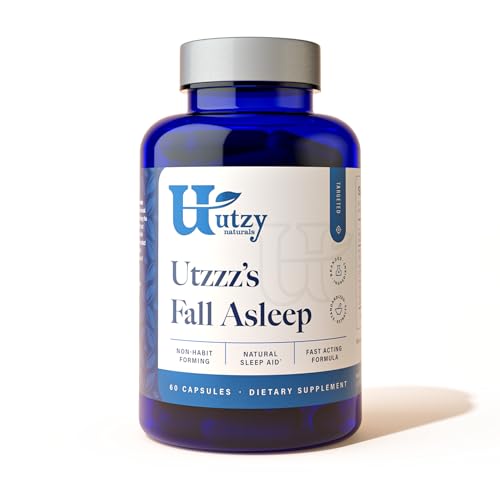 Utzy Naturals Fall Asleep | Natural Herbal Sleep Aid with Valerian, Passionflower, Skullcap, Lemonbalm | 60 Capsules