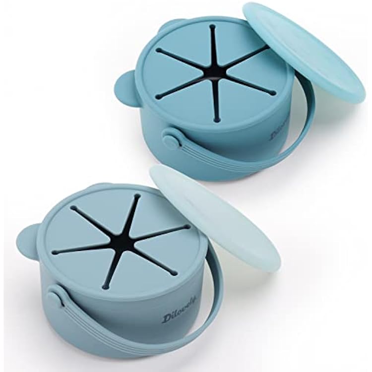 Silicone Snack Cups for Toddlers, Kids Snack Containers No Spill, Baby Treat Holders with Handle Dust Proof Lid, 2 Pack Dishwasher Safe and BPA Free 9 oz