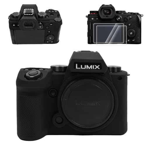 VOVMOEYA Protective Case for Panasonic LUMIX S5IIS5IIX,?Case1 Screen Protector2 Hot Shoe Cover1? LUMIX DC-S5II Camera Cover Full Body Case for DC-S5IIX Lightweight Shockproof-Black