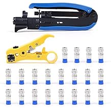 Knoweasy Coaxial Compression Tool Kit: Professional F-Type Crimper for RG6, RG59, RG11 Cables - Includes Coaxial Cable Stripper and 20 F Compression Connectors