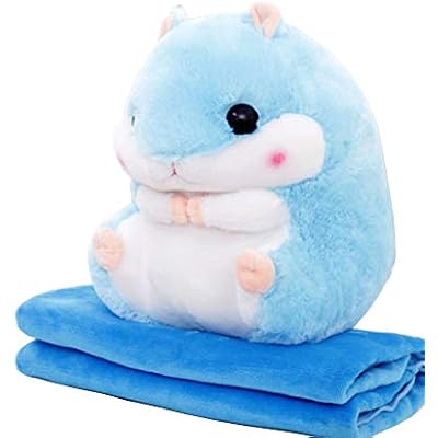 YunNasi Plush Hamster Stuffed Animal Toys Hamster Throw Pillow with Blanket 19.7 Inches Blue