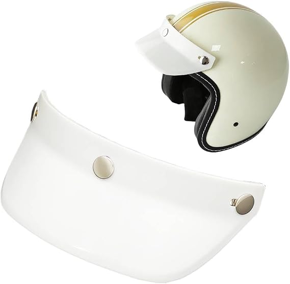 Motorcycle Helmet Peak Visor, 3 Snap Helmet Peak Shield for 3/4 Open Face Retro Helmet, Sun Shade Protector (Gloss White)