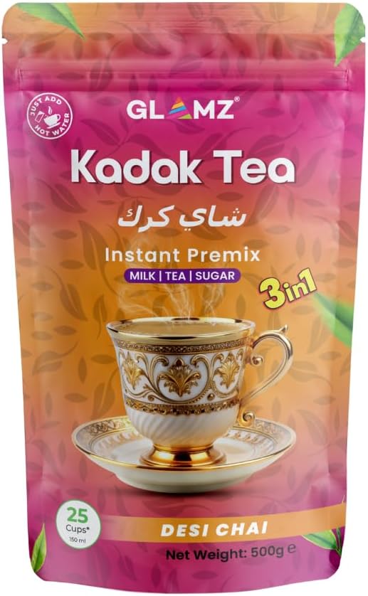 Kadak Tea - 500g/25 Cups, Flavoured 3-in-1 Instant Premix (Tea, Milk & Sugar), Desi Chai with Strong Kadak Taste, Authentic Premium, Haman Quick & Easy Hot Beverage for Home & Office (Desi Chai)