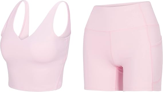 Workout Sets for Women 2 Piece Seamless Ribbed Crop Tank High Waist Shorts Yoga Outfits