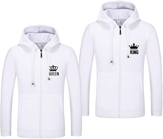 King Queen Matching Couples Hoodies Sweatshirts Zip Up His and Her Hooded Thin