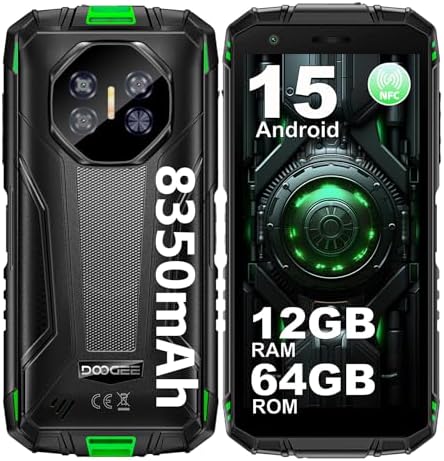 DOOGEE Fire 3 Rugged Phone Unlocked- 8350mAh Battery Android 15 Cell Phone, 12GB64GB2TB, 5.5 Display Smartphone, 13MP Camera, IP68IP69K Waterproof Phone, 4G Dual SIMNFCOTGFACE IDGPS3.5mm Jack