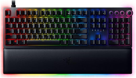 Razer Huntsman V2 Gaming Keyboard, Analog Optical Switches, Black | Adjustable Actuation, Rapid Trigger Mode, Dedicated Media Keys & Dial, Chroma RGB Lighting, Magnetic Plush Wrist Rest