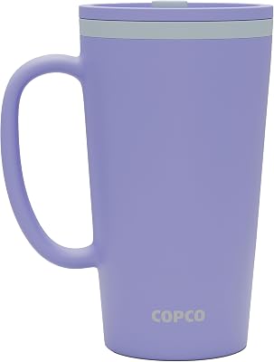 Copco Cone 16oz Insulated Travel Mug with Handle, Double Wall, Slide-Closure Lid, BPA-Free, Microwave & Dishwasher Safe, Reusable Plastic Travel Coffee Tumbler - Portable Coffee Cup Light Purple