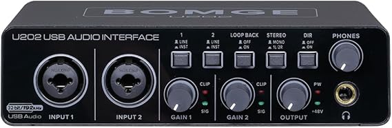 BOMGE U202 USB Audio Interface with Mic Preamplifier XLR/TSR/TS Ports,48V,32-Bit/192kHz Resolution fro computer recording,Streaming,Podcasting
