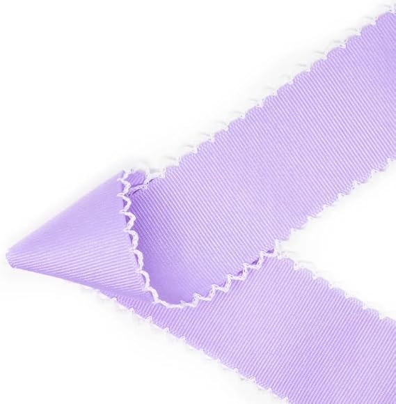 Grosgrain Ribbon, 3 inch Width, 10 Yards, White Embroidered Edge, Moonstitch Ribbon, Made in USA (Light Orchid)