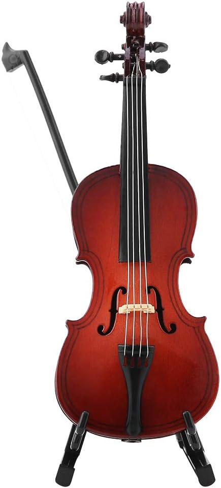 5.5 Inch Wooden Miniature Cello Replica with Case and Stand Musical Instrument Model Ornaments for Musicians and Collectors