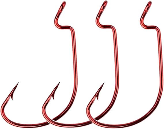 100Pcs Offset Worm Fishing Hooks Red Jig Fish Hooks Size1# 2# 1/0 2/0 3/0 4/0 5/0