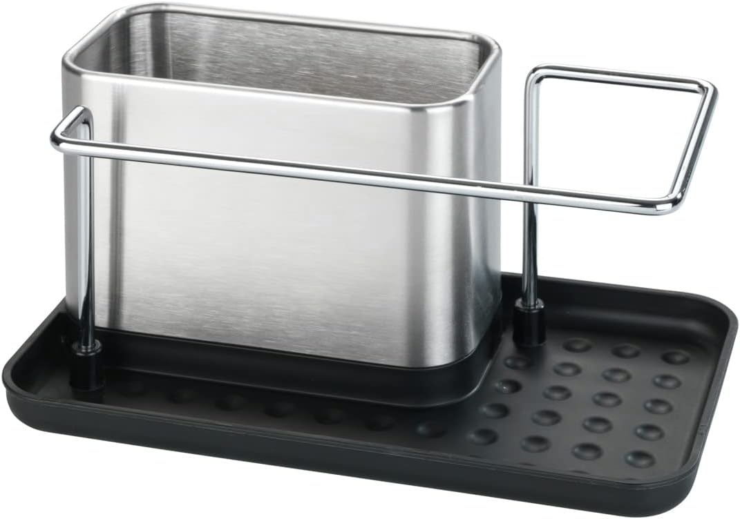 Wenko Orio Sink Organiser, Sink Organiser Made of Stainless Steel, Sink Caddy with Lots of Storage Space for Dishwashing Liquid, Dishcloth, Sponge, 21 x 10.5 x 12 cm, Matt Silver