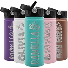 Personalized Kids Water Bottle w Name & 36 ICON Free Engraving! Custom Toddler Water Bottle for Children | 18 oz - 9 Color | BPA Free - Double Wall Insulated
