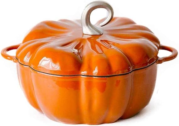 24cm Pumpkin Cast Iron Enamel Stew Pot with Non-Stick Coating, 3.76Liter Saucepan Large Casserole, Orange