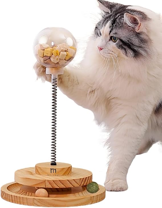 Marchul Interactive Double 2-Layer Circle Ball Track Toy for Indoor Cats with Spring Treat Ball and Automatic Slow Feeder