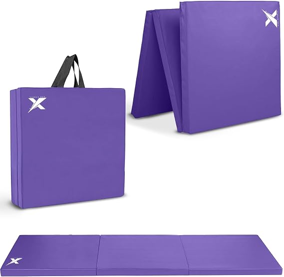 Xn8 Sports Tri-Fold Gymnastics Acro Tumble Mat –6cm Thick & 6Ft Long Foldable Gymnastic Exercise Crash Mats for Kids & Adults Non-Slip PU Leather Folding Gym Mat with Carrying Handles for Yoga Pilates