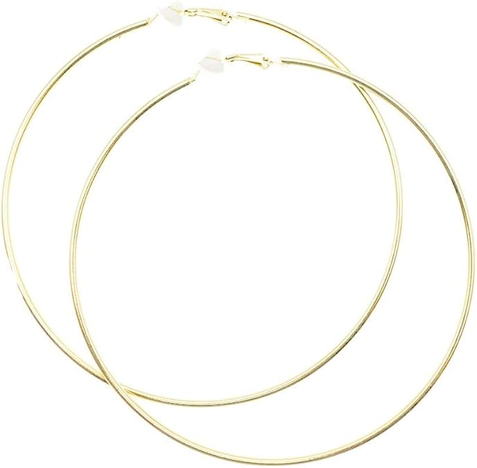 Extra Large Non Pierced Earrings for Women Men - Big Round Circle Clip On Huggie Hoop Earrings Nickel Free