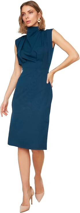 Trendyol Women's Woman Slim Bodycon Standing Collar Woven Dress