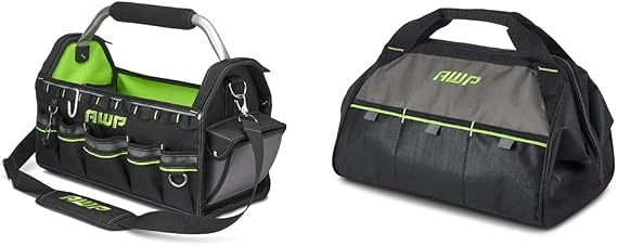 AWP 18 Inch Pro Tool Tote with Rotating Handle for Easy Tool Access, Water-Resistant Construction & 15 Inch Tool Bag with Apex Handle Design, Compact Size, Water-Resistant Construction