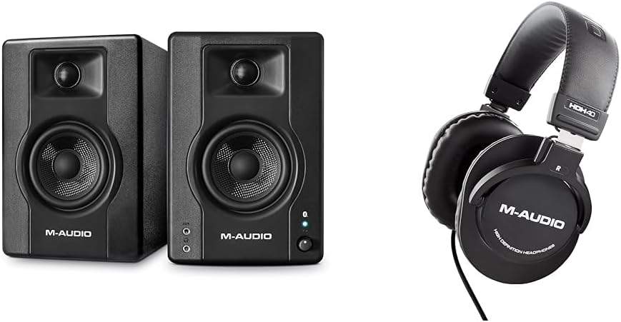 M-Audio BX4BT 4.5" Studio Monitors & PC Speakers with Bluetooth for Recording and Multimedia & HDH40 – Over Ear Studio Headphones with closed back design, flexible headband and 2.7m cable