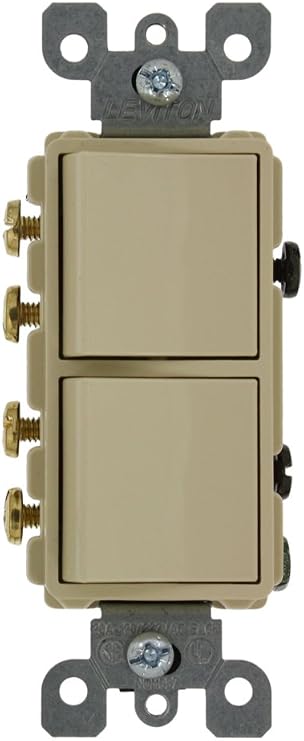 Leviton 5640-I 20 Amp, 120/277 Volt, Decora 3-Way / 3-Way AC Combination Switch, Commercial Grade, Grounding, Ivory
