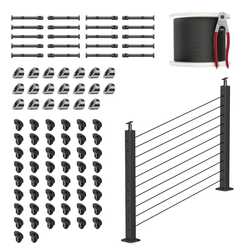 36 Stair Railing Post KitsPost 35x2x2, Adjustable Top Stair Cable Post System Includes 2Pack Stair Posts, 150FT Wire Rope, Black Swageless Cable Railing System KitNo Handrail, RG32