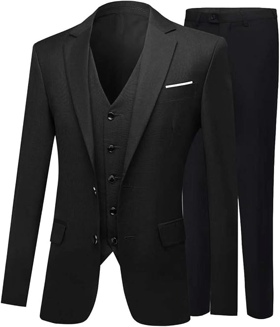 Men's 3 PC Peak Lapel Dark Navy Suits Slim Fit Groom Tuxedos Wedding Suits