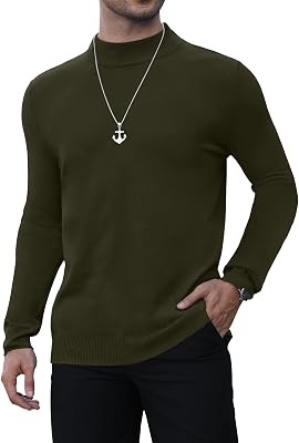 MLANM Mens Pullover Sweater Casual Lightweight Knitted Sweater Mock Turtleneck