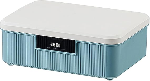 Lockable Storage Container Bin, 4.2 Gallon Capacity Organizer Box with Combination Lock, Heavy Duty Plastic Trunk, Usable As Item Organizer Or Office File Storage(Blue)