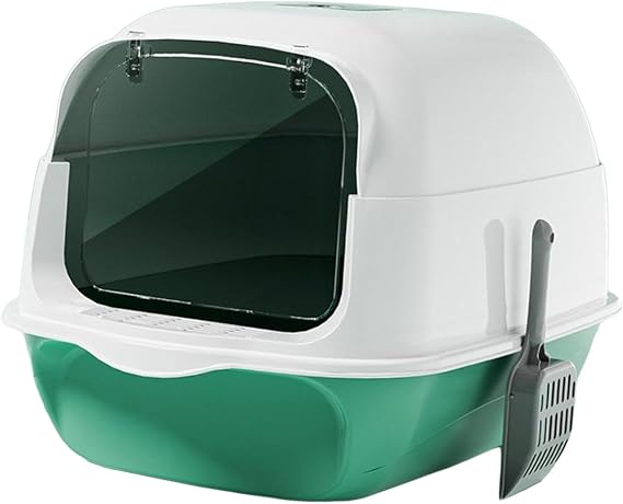 Spacious Cat Litter Box with Cover - Extra Large Pet Toilet for Kittens and Cats, Green, 35cmx50cmx35cm