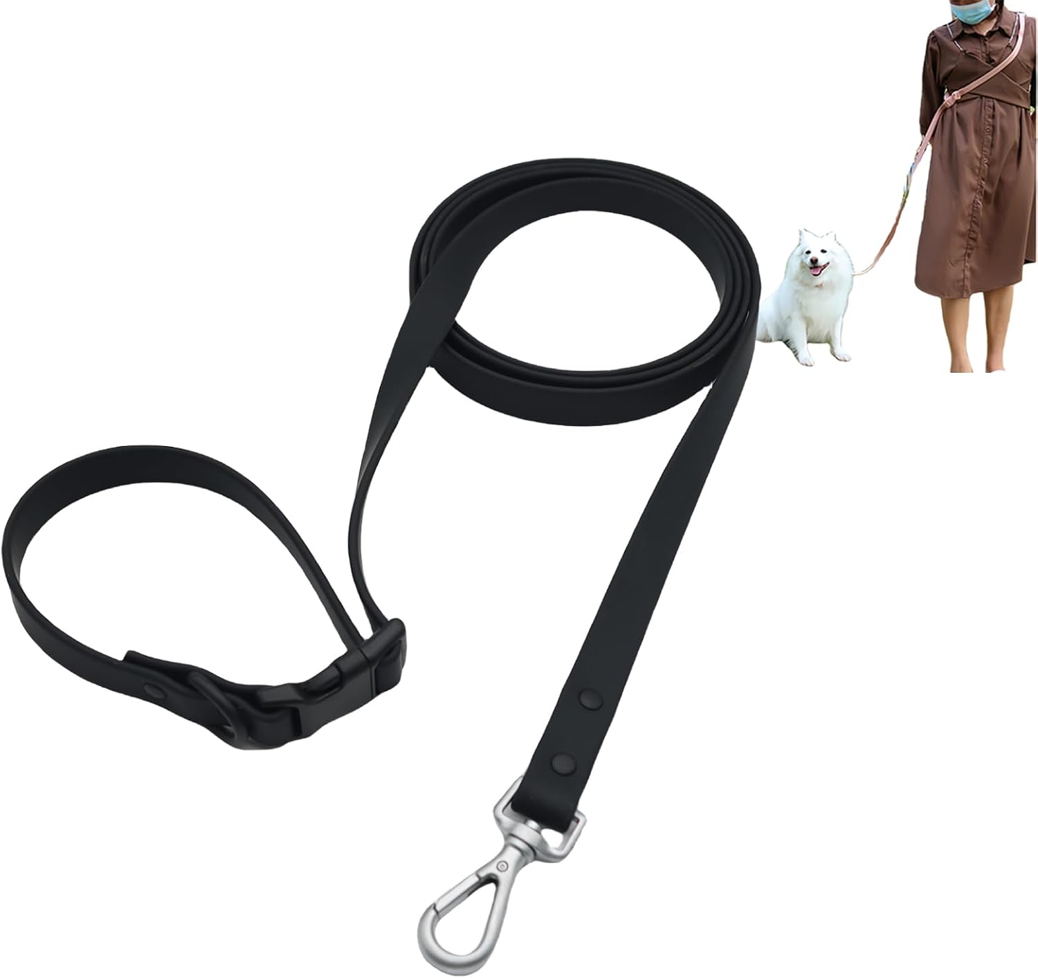 Hands Free Dog Leash, 4-7.5 FT PVC Waterproof Multifunctional Dog Leash Adjustable Lengths for Handless Walking Training Running with Cross Body, Over Shoulder, Waist and Belt Leash Black