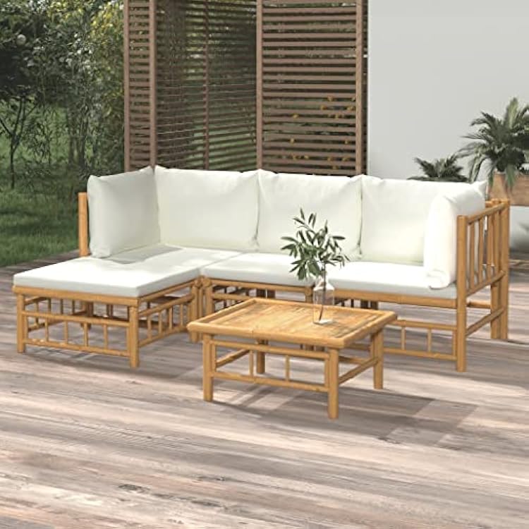 Garden Lounge Set Cream White Bamboo Medium Modular Outdoor Deck Sets Patio Furniture Poolside