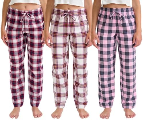 3 Pack - Womens Flannel Pajama Pant Bottoms Premium 100% Cotton Yarn-dye Woven