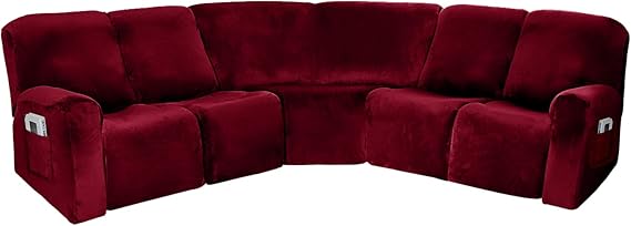 7-Piece L Shape Sectional Recliner Sofa Covers 4 Seater & 1 Corner Seat,Stretch Jacquard Reclining Couch Cover Slipcover for Reclining L Shape 5 Seat Recliner Corner Sofa