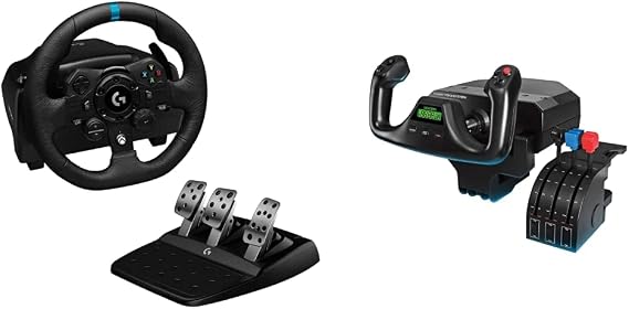 Logitech G923 Racing Wheel and Pedals - Black & Saitek PRO Flight Yoke System, Professional Simulation Yoke and Throttle Quadrant, 3 Modes, 75 Programmable Controls, Black