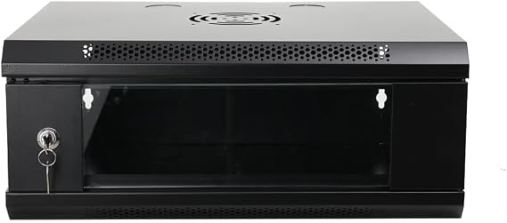 4U Server Rack Enclosure, Wall Mount Server Cabinet with Glass Locking Door | Wall Mount Computer Case, 15.7inch Depth, Lockable Server Case for IT Equipment, A/V Devices