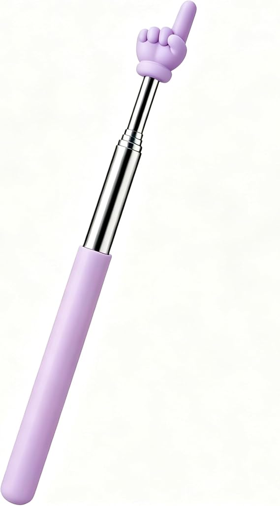 Retractable Teacher Pointer for Classroom Kids Reading, Dumero Soft Touch Extendable Finger Pointer Stick, Collapsible Telescoping Hand Pointer with Silicone Tip & Comfort Grip, Purple