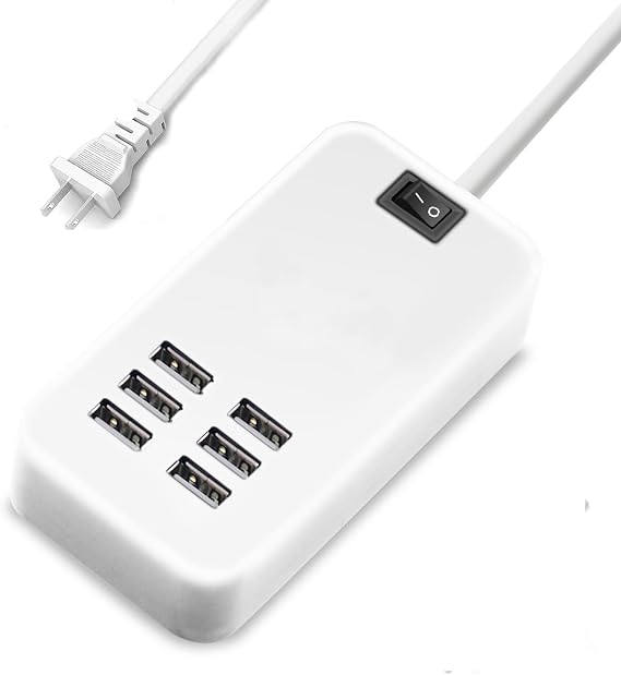 USB Charger Station Multi Port, Portable 6 Ports Chargers for Multiple Devices, Wall Charger Adapter for iPhone 17 16 15 pro max Samsung Galaxy S25/S24/S23
