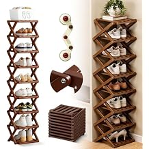 9 Tier Bamboo Shoe Rack, The 9-Tier No-Assembly Bamboo Rack, 2026 Upgraded Foldable Space-Saving Corner Organizer for Shoes, No Assembly Narrow Shoe Shelf for Entryway Closet Dorm (Brown, 9 Layers)