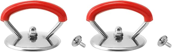 2Pcs Universal Pot Lid Cover Handle,Reusable Portable Stainless Steel Handgrip Knob Holding Handle for Lids Saucepan Oil Pans, Red