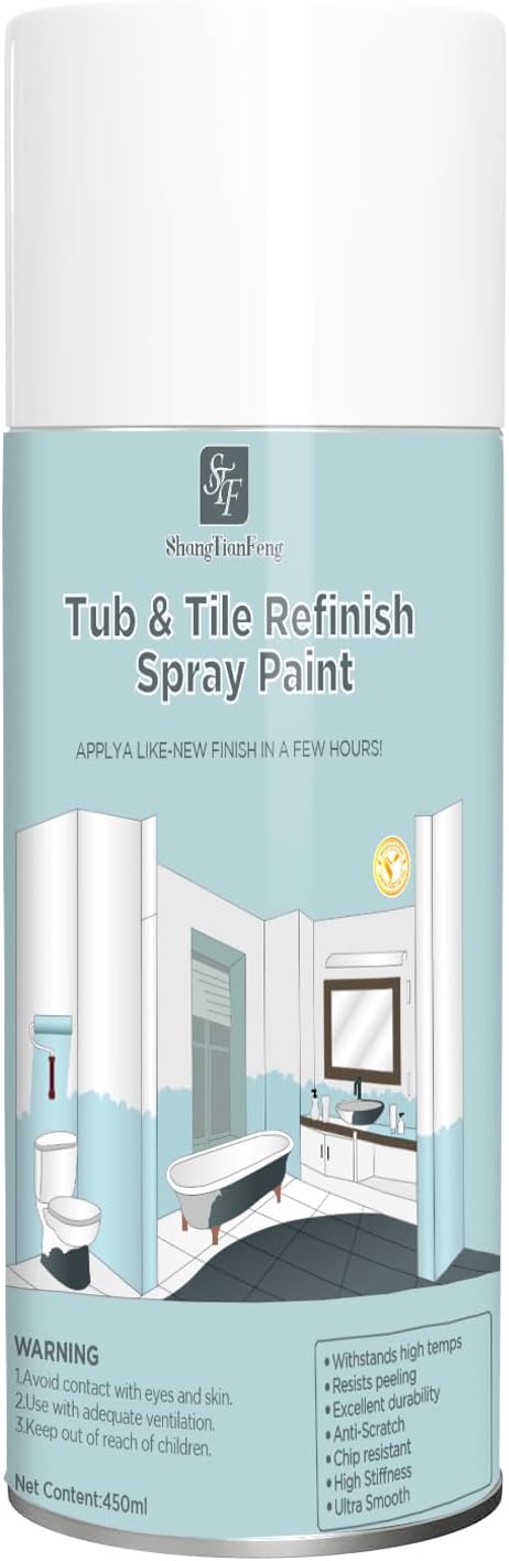 White Spray Tub and tile Paint,Bathroom Wallpaper,Bathtub and Tile Spray Ceramic Paint, Aerosol Bathtub and Tile Refinishing Kit, for Porcelain Fiberglass Ceramics, DIY Kitchen countertop Paint Kit, 450ML