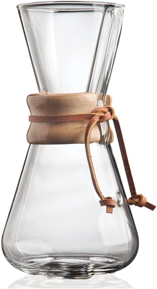 Chemex Pour-Over Glass Coffeemaker - Classic Series - 3-Cup - Exclusive Packaging | Manual Drip Coffee Brewer, Non-Porous Borosilicate Glass, Uses FP-2 Filters, Sediment-Free